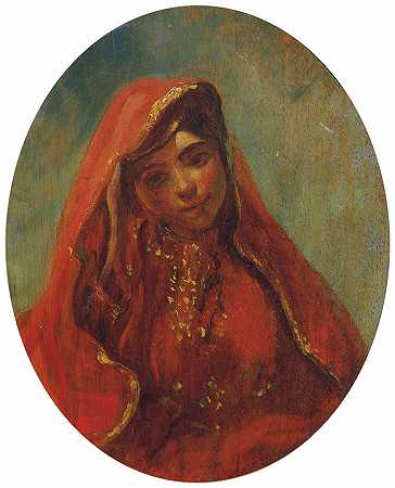 欧仁·德拉克鲁瓦（Eugene Delacroix，法国画家）作品 – Halbfigur Einer Marokkanerin (1839)