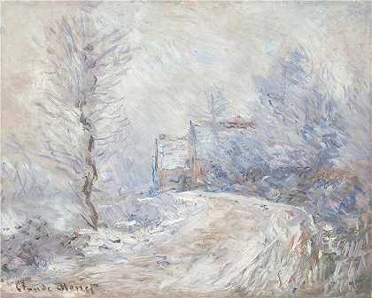 克洛德·莫奈（Claude Monet，法国画家）作品- 雪下的吉维尼入口 (1885)