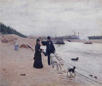 让·贝罗 (Jean Béraud，法国画家) 作品–塞纳河畔（1880）