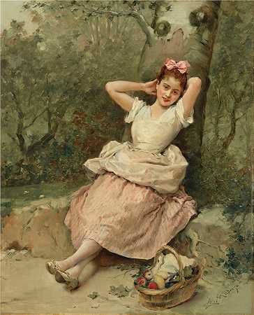 雷蒙多·德·马德拉索·加雷特（Raimundo de Madrazo y Garreta，西班牙画家）– 坐在树脚下的小女孩
