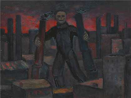 卡尔·维纳（Karl Wiener，奥地利画家 ）作品-没有头衔（死亡与冒烟的城堡）（1930 年左右）