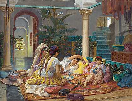 弗雷德里克·阿瑟·布里奇曼（Frederic Arthur Bridgman，美国画家）作品–在后宫 (1894)