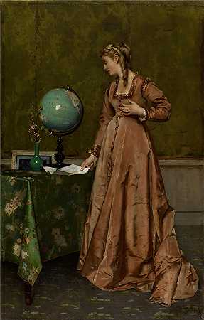 阿尔弗雷德·史蒂文斯（Alfred Stevens，比利时画家）作品-来自远方的消息（1860 年代）