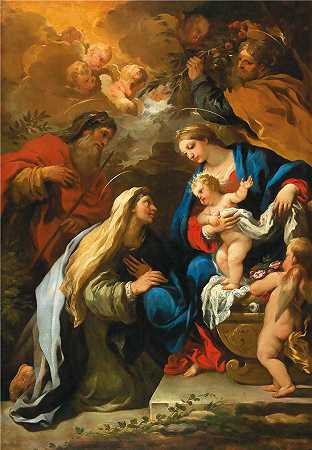 卢卡·佐丹奴 (Luca Giordano，意大利画家) 作品-圣徒安妮和约阿希姆的神圣家庭