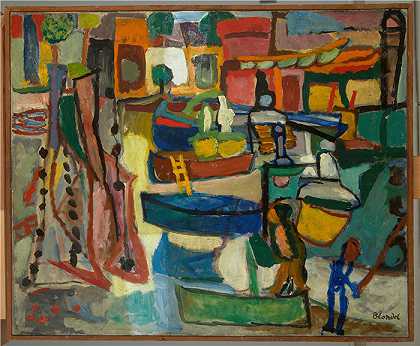 亚历山大·萨萨·布朗德 （Aleksander Sasza Blonder，波兰画家）作品-科利尤尔的船 (1944)