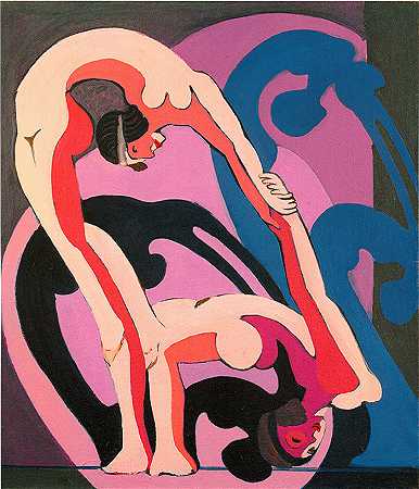 恩斯特·路德维希·基希纳（Ernst Ludwig Kirchner，德国画家）作品-两个杂技演员 (1932 – 1933)
