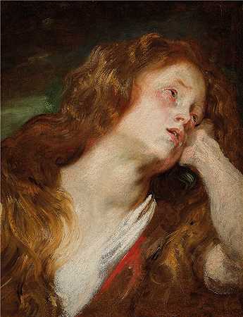 安东尼·范·戴克（Anthony van Dyck，比利时画家）作品-一个年轻的女人在休息她的头，可能是忏悔者抹大拉