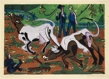 恩斯特·路德维希·基希纳（Ernst Ludwig Kirchner，德国画家）作品-春天的奶牛（1933）