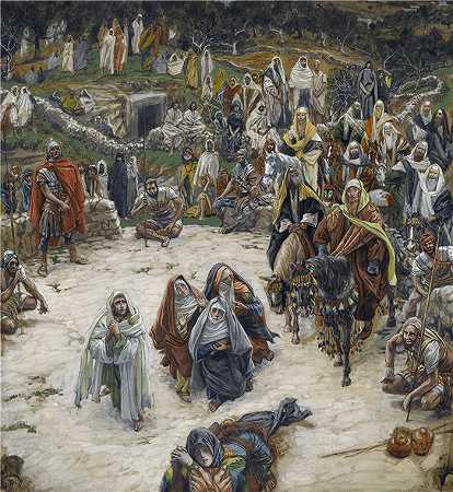 詹姆斯·天梭（James Tissot，法国画家）作品-我们的主从十字架上看到了什么（1886-1894）