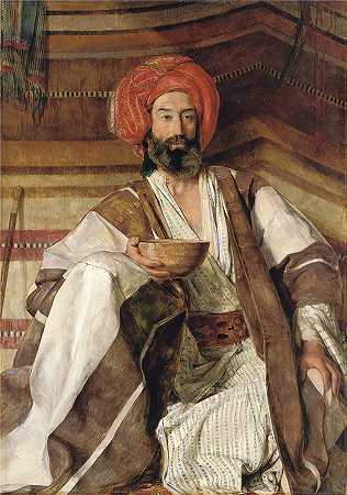 约翰·弗雷德里克·刘易斯（John Frederick Lewis英国画家）作品-西奈沙漠的阿拉伯人 (1858)