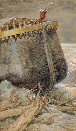 詹姆斯·天梭（James Tissot，法国画家）作品-鸽子回到诺亚 (c. 1896-1902)