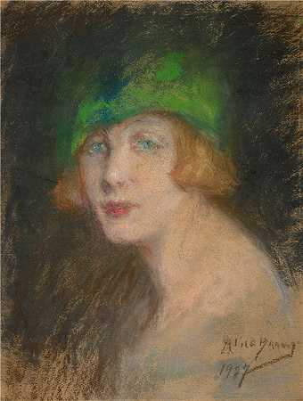 爱丽丝·派克·巴尼 (Alice Pike Barney，美国画家)作品-绿帽子 (1927)