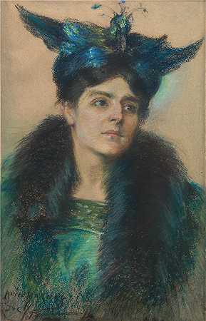 爱丽丝·派克·巴尼 (Alice Pike Barney，美国画家)作品-戴帽子的玛丽安 (1915)