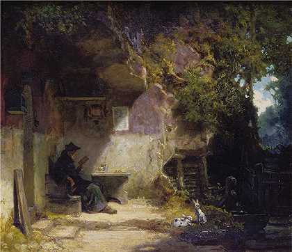 卡尔·斯皮茨韦格（Carl Spitzweg，德国画家）作品-隐居前的隐士（1844）