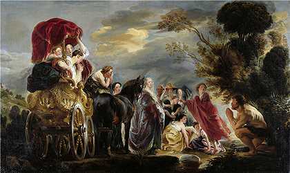 雅各布·乔丹斯（Jacob Jordaens，比利时画家）作品-奥德修斯与娜乌西卡的会面 (C. 1630 – C. 1640)