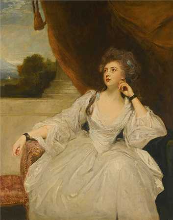 约书亚·雷诺兹（Joshua Reynolds，英国画家）作品-斯坦霍普夫人伊丽莎白·法尔克纳的肖像，作为沉思