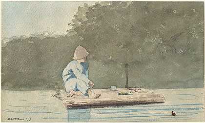 温斯洛·荷马 (Winslow Homer，美国画家)作品-木筏上的男孩 (1879)