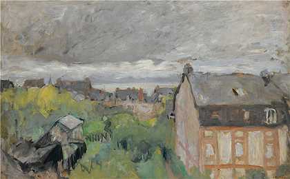 爱德华·维亚尔(Édouard Vuillard，法国画家)作品-紫色屋顶 (1909)