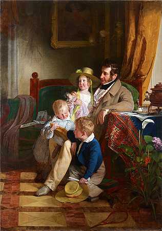 弗里德里希·冯·阿默林（Friedrich von Amerling，奥地利画家）作品 -Rudolf von Arthaber 和他的孩子 Rudolf、Emilie 和 Gustav (1837)