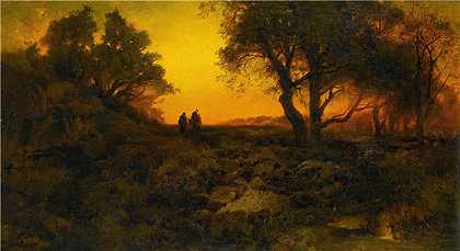 托马斯·莫兰 (Thomas Moran，美国画家)作品-暮光之城（飞入埃及）（1878）