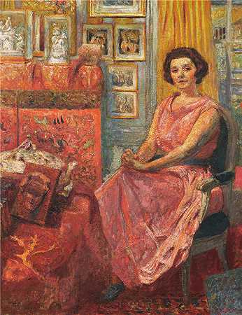 爱德华·维亚尔(Édouard Vuillard，法国画家)作品-雷纳·贝纳德夫人 (1919-20)