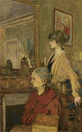 爱德华·维亚尔(Édouard Vuillard，法国画家)作品-维亚尔夫人和安妮特，加来街
