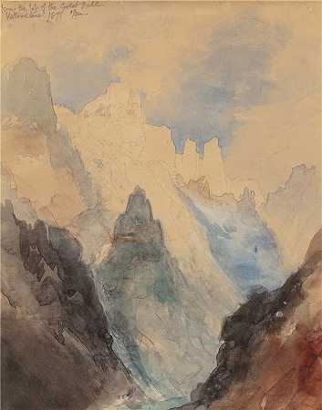 托马斯·莫兰 (Thomas Moran，美国画家)作品-从大瀑布的顶端，黄石公园 (1871)