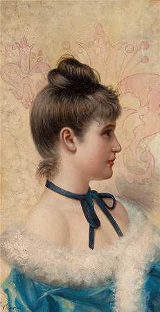 维托里奥·马泰奥·科科斯(Vittorio Matteo Corcos，意大利画家)作品-年轻美女的个人肖像
