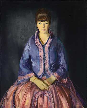 乔治·韦斯利·贝洛斯（George Wesley Bellows，美国画家）作品-(穿紫色连衣裙的艾玛 (1919))