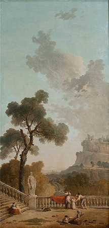 休伯特·罗伯特（Hubert Robert，法国画家）作品-从露台上看（1799）