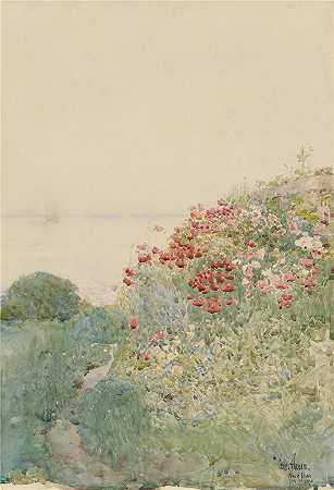 柴尔德·哈萨姆（Childe Hassam，美国画家）作品-(罂粟田，浅滩岛（1890 年）)