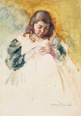 玛丽·卡萨特（Mary Cassatt，美国画家）作品–(Françoise Sewing (No. 2) (1909))