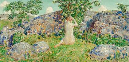 柴尔德·哈萨姆（Childe Hassam，美国画家）作品-(安角的岩石 (1918))