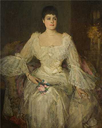 约翰·拉弗里（John Lavery，爱尔兰画家）作品-(白衣女士（莱尔夫人的肖像）（1895 年）)