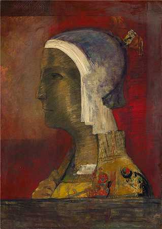 奥迪隆·雷顿（Odilon Redon，法国画家）作品-(象征头像（约 1890 年）)