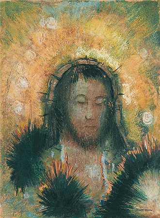 奥迪隆·雷顿（Odilon Redon，法国画家）作品-(基 督 的头（1895）)