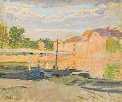 亨利·勒巴斯克（Henri Lebasque，法国画家）-(马恩河畔的驳船（1905年）)
