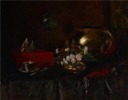 威廉·梅里特·蔡斯（William Merritt Chase，美国画家）高清油画-(静物（黄铜碗）（1903 年）)