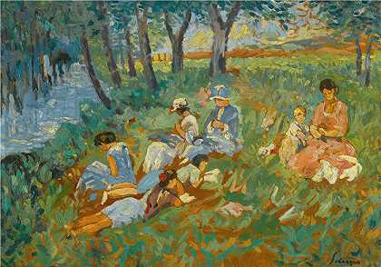 亨利·勒巴斯克（Henri Lebasque，法国画家）-(安得利家族——海边的勒巴斯克家族——1917年)