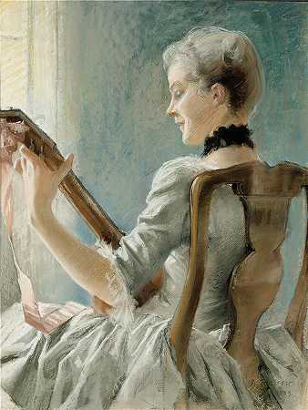 艾伯特·埃德菲尔特（Albert Edelfelt，芬兰画家）油画-( 大林春歌 (1883))