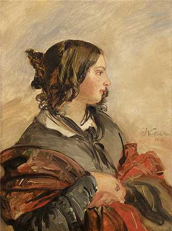 弗朗兹·萨维尔·温特豪德（Franz Xaver Winterhalter，德国画家）高清油画下载-(年轻的维多利亚女王肖像（1843 年）)