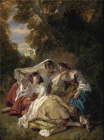 弗朗兹·萨维尔·温特豪德（Franz Xaver Winterhalter，德国画家）高清油画下载-(午睡 (1844))