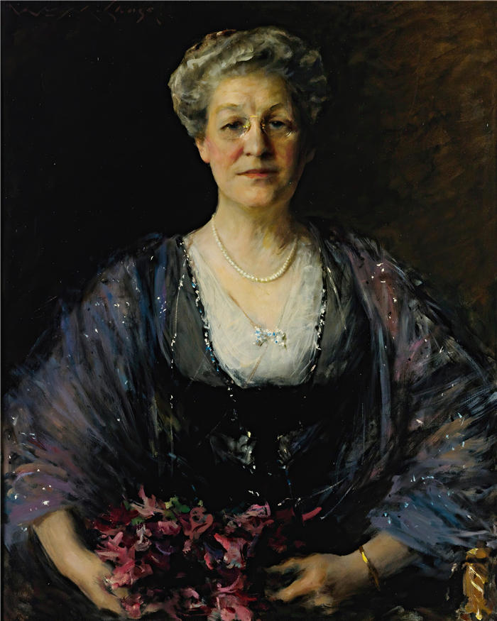 威廉·梅里特·蔡斯 William Merritt Chase，美国画家）高清油画-《玛蒂尔达·赫伯特·劳埃德 [1855-1945] 的肖像 约 1912 年）》
