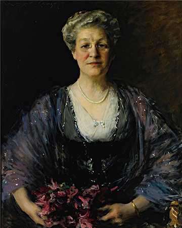 威廉·梅里特·蔡斯（William Merritt Chase，美国画家）高清油画-(玛蒂尔达·赫伯特·劳埃德 (1855-1945) 的肖像（约 1912 年）)