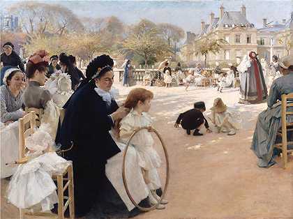 艾伯特·埃德菲尔特（Albert Edelfelt，芬兰画家）油画-( 卢森堡花园，巴黎，1887 年)