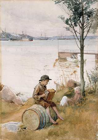 艾伯特·埃德菲尔特（Albert Edelfelt，芬兰画家）-( 堤岸小夜曲 (1887))