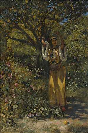 埃德温·洛德·韦克斯（Edwin Lord Weeks，美国画家）高清油画-(在花园里 (1876))