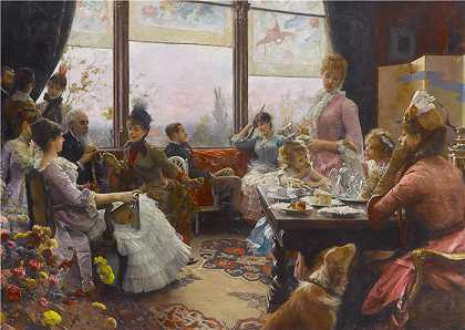 朱利叶斯·勒布朗·斯图尔特（Julius LeBlanc Stewart，美国画家）作品赏析-(五点钟茶（1883-1884）)