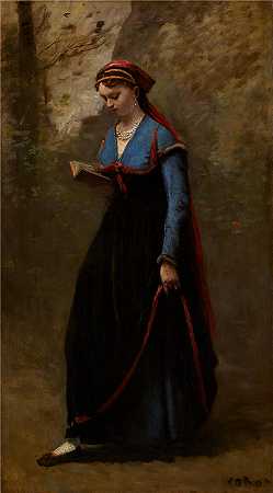 让·巴蒂斯特·卡米尔·柯罗（Jean-Baptiste-Camille Corot,法国画家）高清油画-(读者 (1868))