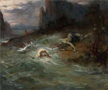 亨利·利奥波德·列维（Henri-Léopold Lévy，法国画家）高清油画下载-(俄耳甫斯之死（C. 1870）)